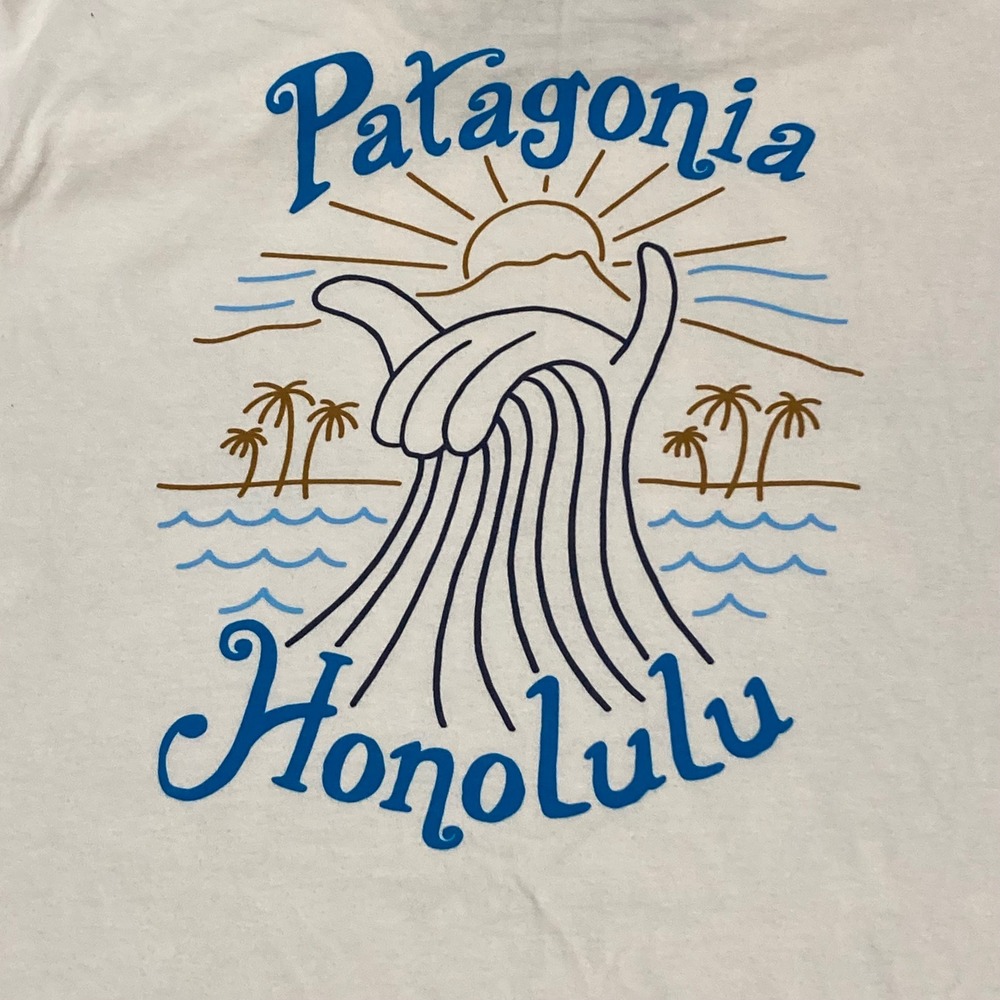 Patagonia Honolulu Shaka Wave Graphic T-Shirt White Mens Large Slim Fit Cotton - Picture 4 of 6